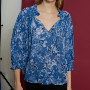 Gilner Farrar Everly Blouse in Blue Paisley